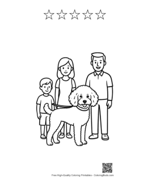 Thumbnail: Happy Family with Fluffy Poodle Printable and 5 Star Outline
