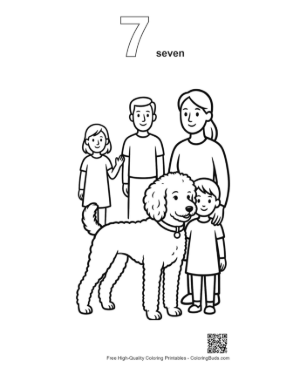 Thumbnail: Happy Family with Fluffy Poodle Printable Outline Number 7