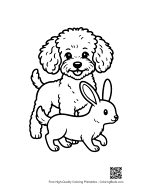 Thumbnail: Playful Poodle and Bunny Coloring Page