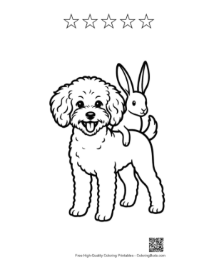 Thumbnail: Poodle Piggybacking Cute Bunny Printable and 5 Star Outline