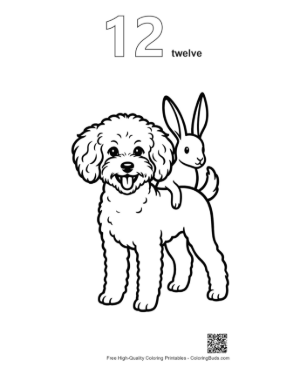 Thumbnail: Poodle Piggybacking Cute Bunny Printable Outline Number 12