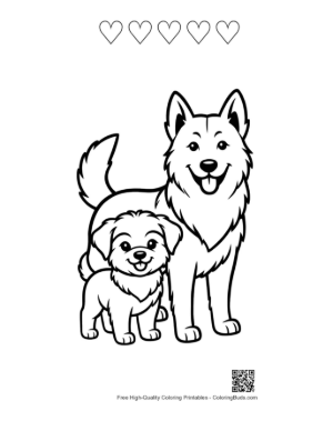 Thumbnail: Adorable Husky Mom and Puppy Outline Printable and 5 Heart Outline