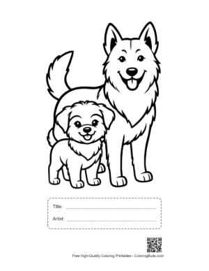 Thumbnail: Adorable Husky Mom and Puppy Outline Printable with Title and Artist Box