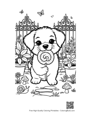 Thumbnail: Adorable Puppy Holding a Large Swirl Lollipop Printable