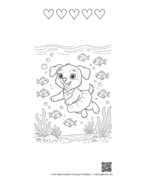 Thumbnail: Adorable Puppy Holding a Large Swirl Lollipop Printable and 5 Heart Outline