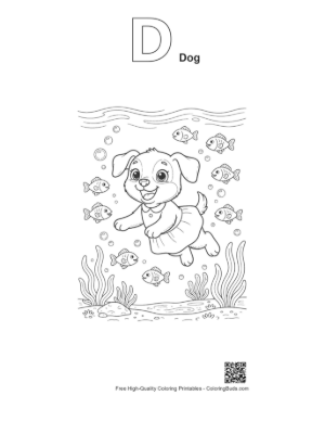 Thumbnail: Adorable Puppy Holding a Large Swirl Lollipop Printable Outline Alphabet D Dog