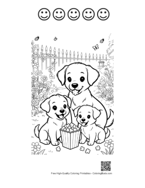 Thumbnail: Cute Puppies Coloring Page Printable and 5 Happy Face Outline