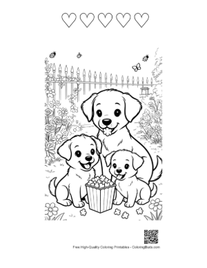 Thumbnail: Cute Puppies Coloring Page Printable and 5 Heart Outline