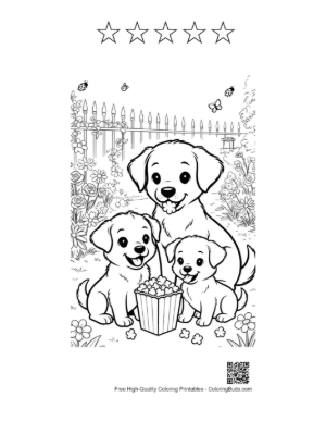 Thumbnail: Cute Puppies Coloring Page Printable and 5 Star Outline