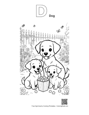 Thumbnail: Cute Puppies Coloring Page Printable Outline Alphabet D Dog