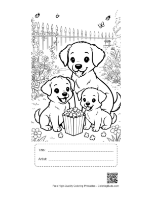 Thumbnail: Cute Puppies Coloring Page Printable with Title and Artist Box