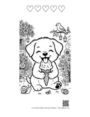 Thumbnail: Easy Puppies Coloring Page Printable and 5 Heart Outline