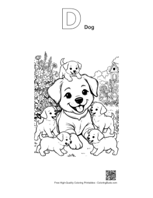 Thumbnail: Easy Puppies Coloring Page Printable Outline Alphabet D Dog