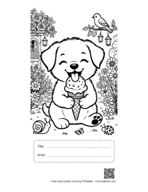 Thumbnail: Easy Puppies Coloring Page Printable with Title and Artist Box