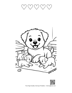 Thumbnail: Easy Puppy to Color Printable and 5 Heart Outline