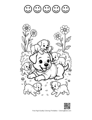 Thumbnail: Happy Puppy Eating an Ice Cream Cone Outdoors Printable and 5 Happy Face Outline