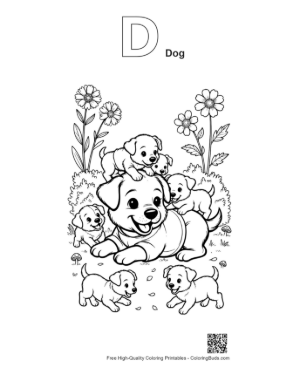 Thumbnail: Happy Puppy Eating an Ice Cream Cone Outdoors Printable Outline Alphabet D Dog