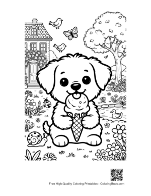 Thumbnail: Happy Puppy Eating an Ice Cream Cone Printable