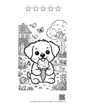 Thumbnail: Happy Puppy Eating an Ice Cream Cone Printable and 5 Star Outline