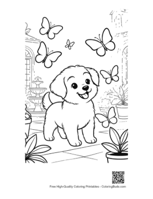 Thumbnail: Happy Puppy Exploring a Garden Path with Butterflies Printable