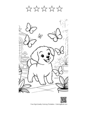 Thumbnail: Happy Puppy Exploring a Garden Path with Butterflies Printable and 5 Star Outline