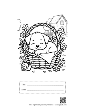 Thumbnail: Puppies Coloring Page Printable with Title and Artist Box