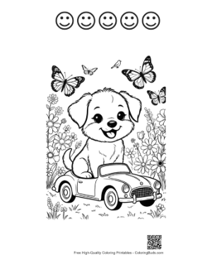 Thumbnail: Puppies to Color Printable and 5 Happy Face Outline