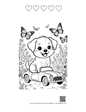 Thumbnail: Puppies to Color Printable and 5 Heart Outline