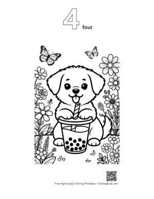 Thumbnail: Puppy Holding a Boba Tea Cup with a Straw Printable Outline Number 4