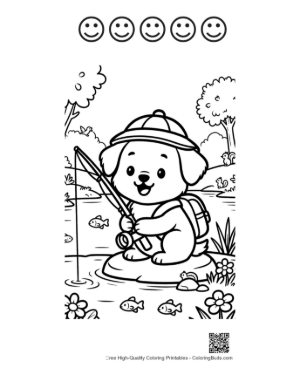 Thumbnail: Puppy Playing with a Group of Puppies Near Flowers Printable and 5 Happy Face Outline