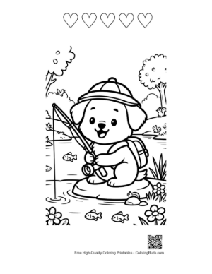 Thumbnail: Puppy Playing with a Group of Puppies Near Flowers Printable and 5 Heart Outline