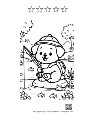 Thumbnail: Puppy Playing with a Group of Puppies Near Flowers Printable and 5 Star Outline
