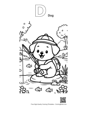 Thumbnail: Puppy Playing with a Group of Puppies Near Flowers Printable Outline Alphabet D Dog