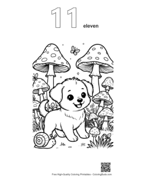 Thumbnail: Puppy Playing with Snails and Butterflies in Nature Printable Outline Number 11