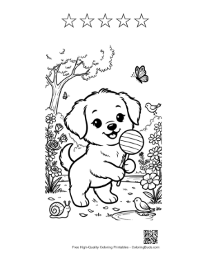 Thumbnail: Puppy Sitting with a Lollipop in a Flower Field Printable and 5 Star Outline