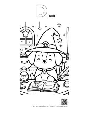 Thumbnail: Small Puppy Sitting in a Flower Field with Butterflies Printable Outline Alphabet D Dog