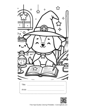 Thumbnail: Small Puppy Sitting in a Flower Field with Butterflies Printable with Title and Artist Box