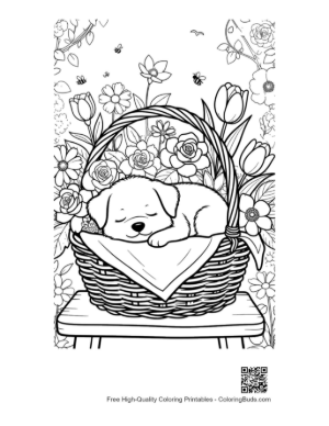 Thumbnail: Sweet Puppy Resting in a Basket on a Sunny Day Printable