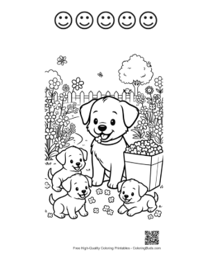 Thumbnail: Sweet Puppy Sitting Next to a Box of Blooming Flowers Printable and 5 Happy Face Outline