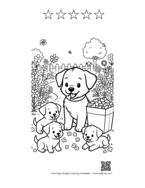 Thumbnail: Sweet Puppy Sitting Next to a Box of Blooming Flowers Printable and 5 Star Outline