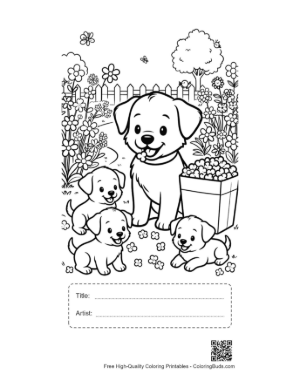 Thumbnail: Sweet Puppy Sitting Next to a Box of Blooming Flowers Printable with Title and Artist Box