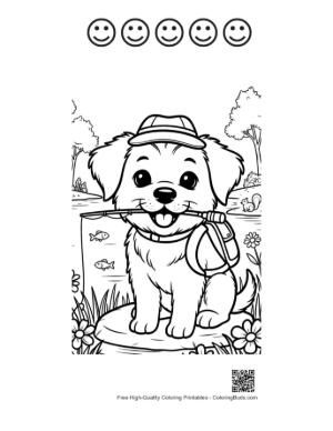 Thumbnail: Sweet Puppy Wearing a Backpack in the Countryside Printable and 5 Happy Face Outline