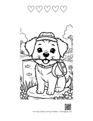 Thumbnail: Sweet Puppy Wearing a Backpack in the Countryside Printable and 5 Heart Outline