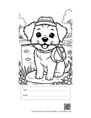 Thumbnail: Sweet Puppy Wearing a Backpack in the Countryside Printable with Title and Artist Box