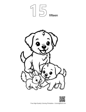 Thumbnail: Three Adorable Puppies and Bunny Playing Together Printable Outline Number 15