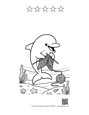 Thumbnail: Creative Dolphin Knitting a Sweater with Wool Underwater Printable and 5 Star Outline