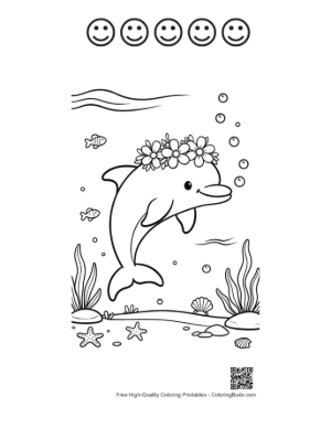 Thumbnail: Cute Dolphin Sea Life Coloring Sheet Printable and 5 Happy Face Outline
