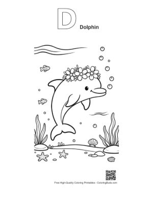 Thumbnail: Cute Dolphin Sea Life Coloring Sheet Printable Outline Alphabet D Dolphin