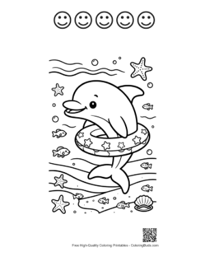 Thumbnail: Cute Dolphin Sea Life Printable and 5 Happy Face Outline