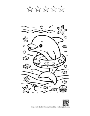 Thumbnail: Cute Dolphin Sea Life Printable and 5 Star Outline